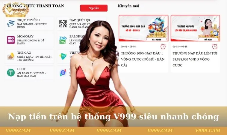 Nạp tiền trên hệ thống V999 siêu nhanh chóng