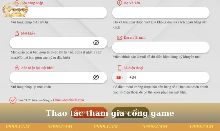 Thao tác tham gia cổng game